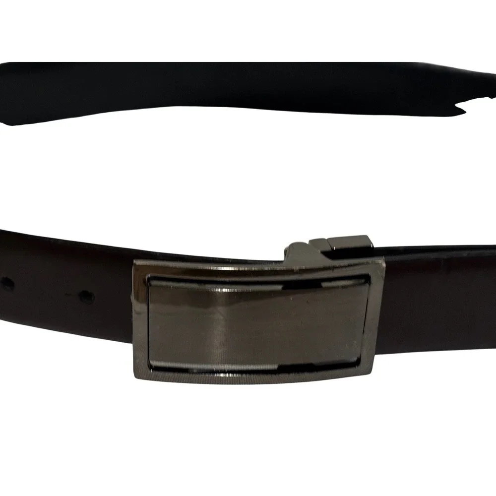Dark Brown faux Leather Handcrafted Belt Gunmetal Plaque‎ Buckle Size 38/95 ABF